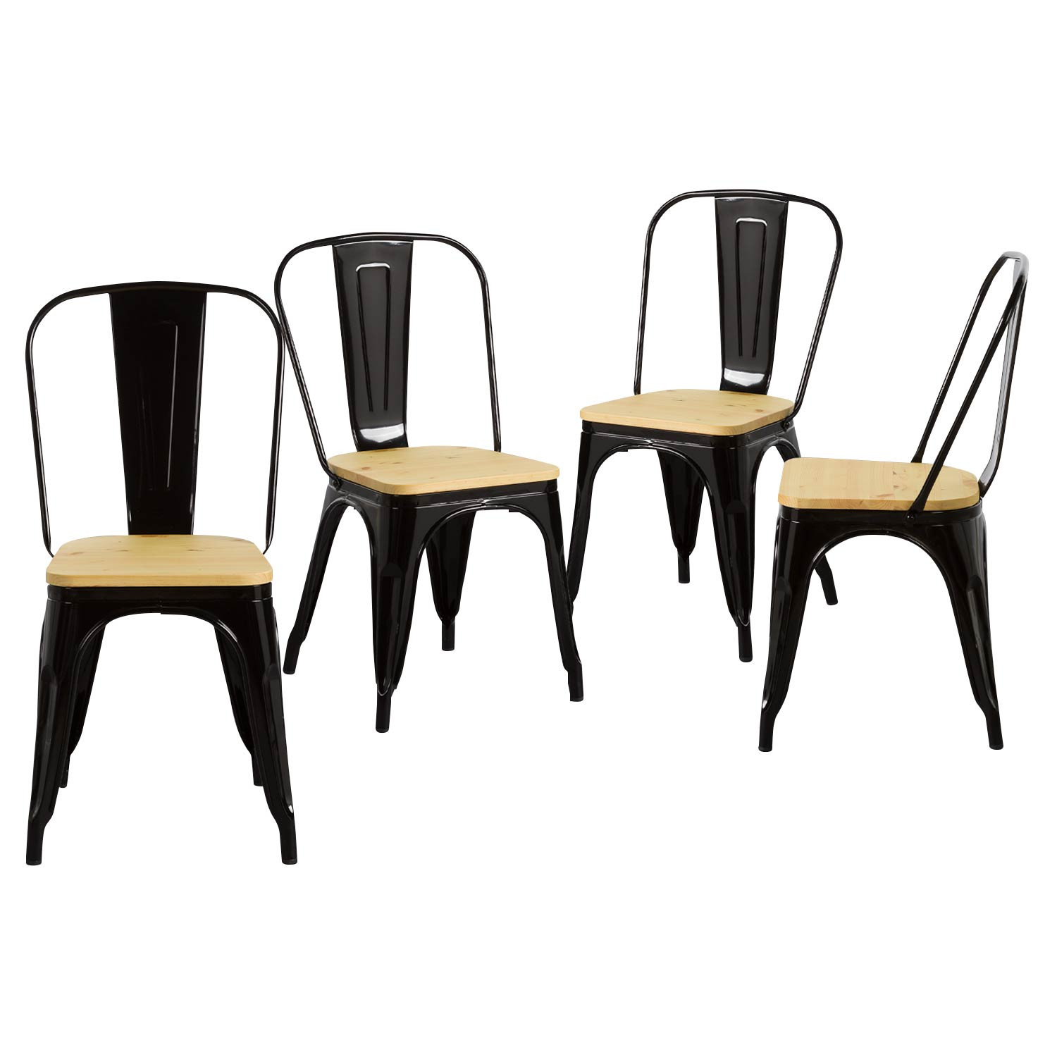 Pack 4 Cadeiras Industriais Fortes com Assento de Madeira 45x54x85cm Thinia Home Packs de Cadeiras 1